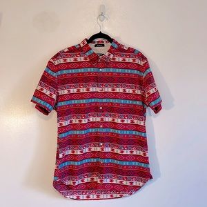Slim-fit casual button up Aztec print shirt